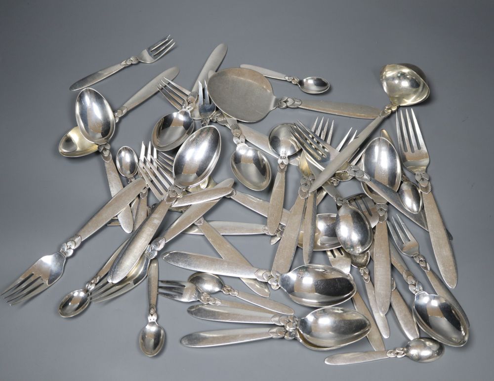 A part canteen of Danish George Jensen sterling Cactus pattern flatware, comprising forty five items